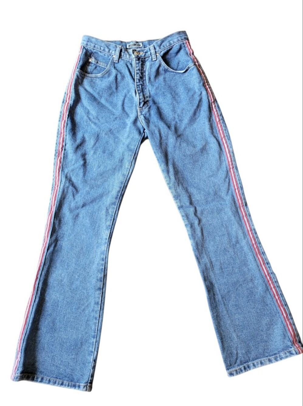 90s Y2K Xhilaration High Waist Flare Denim Pants With Red White Blue Stripes
